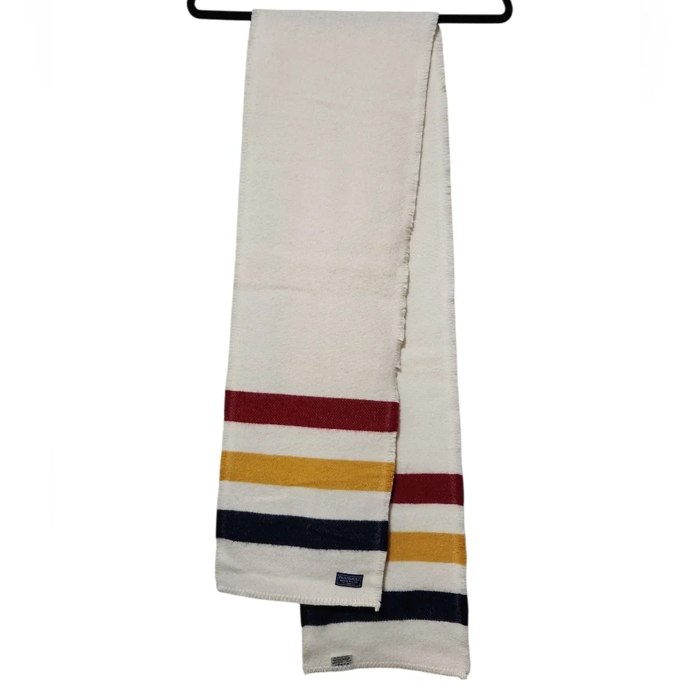 Faribault Woolen Mill Co Wool Striped Red, Yellow, and Blue Scarf 10 x 72